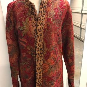 Coldwater Creek Women’s Vintage Tapestry Jacket With Leopard Print Trim